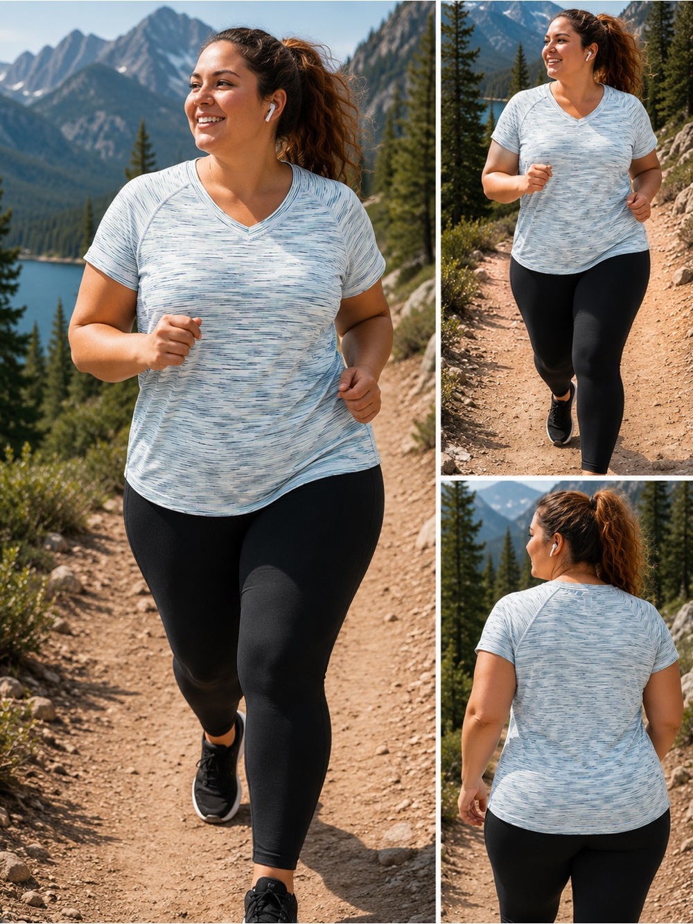 Xersion Light Blue Heather V-Neck Active Tee
